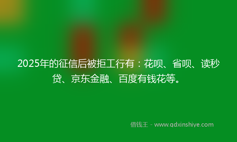 2025年的征信后被拒工行有：花呗、省呗、读秒贷、京东金融、百度有钱花等。