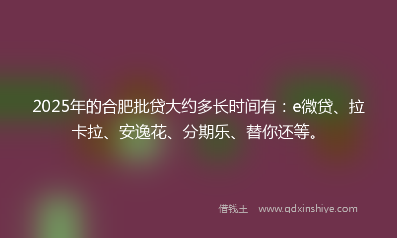 2025年的合肥批贷大约多长时间有：e微贷、拉卡拉、安逸花、分期乐、替你还等。