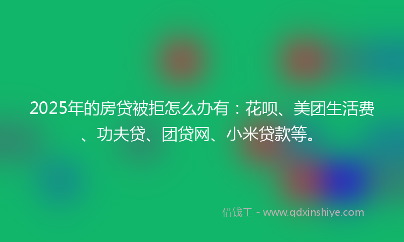 2025年的房贷被拒怎么办有：花呗、美团生活费、功夫贷、团贷网、小米贷款等。