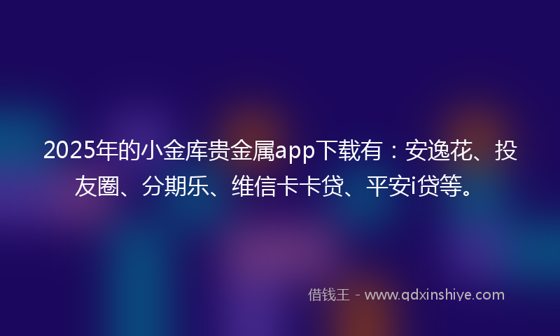2025年的小金库贵金属app下载有：安逸花、投友圈、分期乐、维信卡卡贷、平安i贷等。