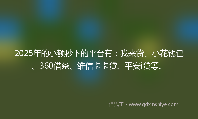 2025年的小额秒下的平台有：我来贷、小花钱包、360借条、维信卡卡贷、平安i贷等。