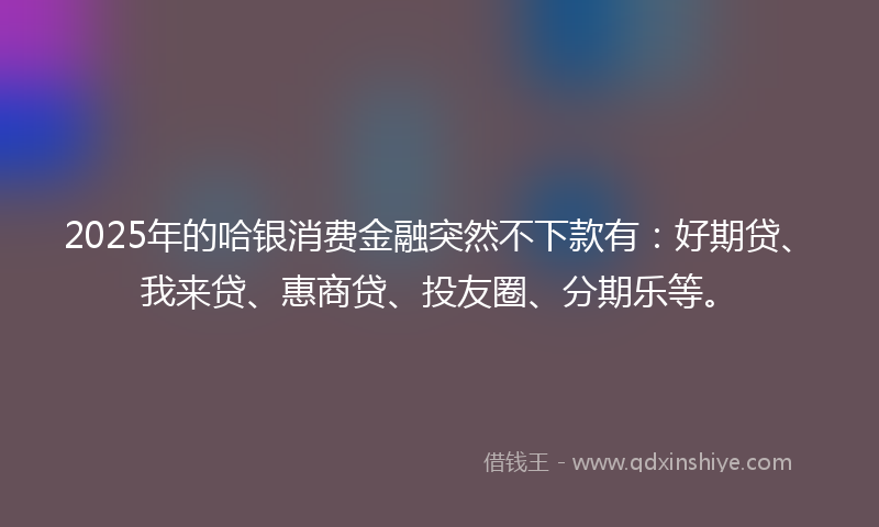 2025年的哈银消费金融突然不下款有：好期贷、我来贷、惠商贷、投友圈、分期乐等。