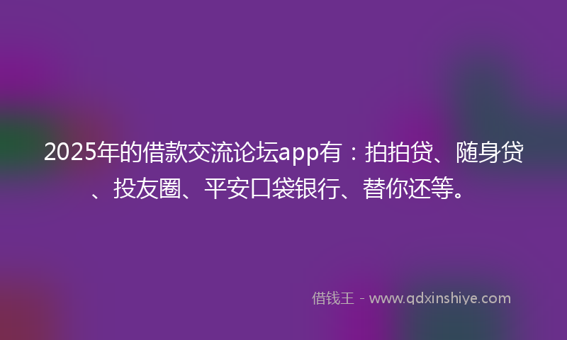 2025年的借款交流论坛app有：拍拍贷、随身贷、投友圈、平安口袋银行、替你还等。