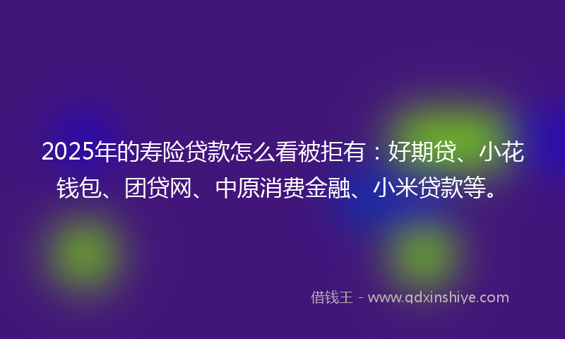 2025年的寿险贷款怎么看被拒有：好期贷、小花钱包、团贷网、中原消费金融、小米贷款等。