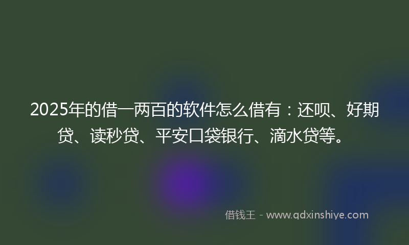 2025年的借一两百的软件怎么借有：还呗、好期贷、读秒贷、平安口袋银行、滴水贷等。