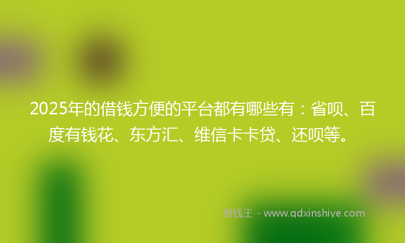 2025年的借钱方便的平台都有哪些有：省呗、百度有钱花、东方汇、维信卡卡贷、还呗等。