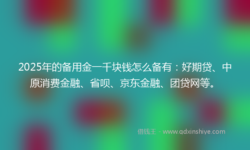 2025年的备用金一千块钱怎么备有：好期贷、中原消费金融、省呗、京东金融、团贷网等。