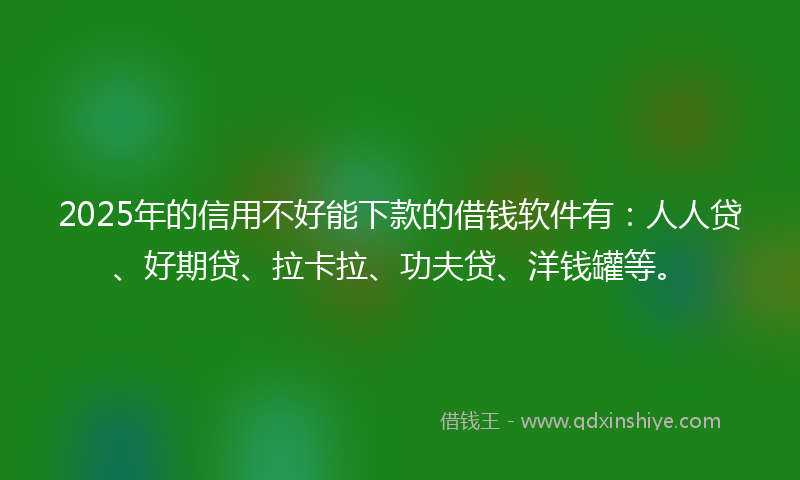 2025年的信用不好能下款的借钱软件有：人人贷、好期贷、拉卡拉、功夫贷、洋钱罐等。