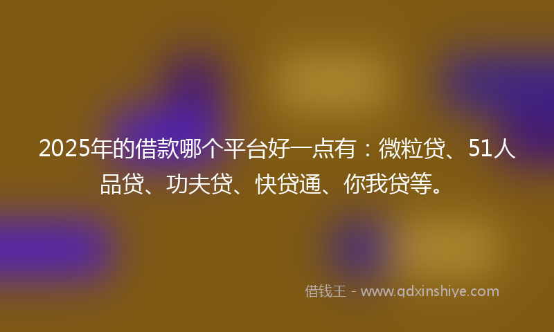 2025年的借款哪个平台好一点有：微粒贷、51人品贷、功夫贷、快贷通、你我贷等。