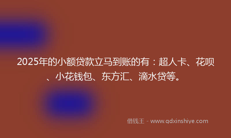 2025年的小额贷款立马到账的有：超人卡、花呗、小花钱包、东方汇、滴水贷等。