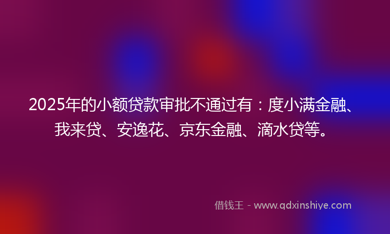 2025年的小额贷款审批不通过有：度小满金融、我来贷、安逸花、京东金融、滴水贷等。