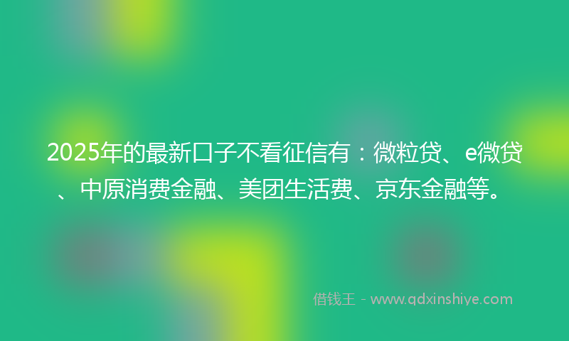 2025年的最新口子不看征信有：微粒贷、e微贷、中原消费金融、美团生活费、京东金融等。