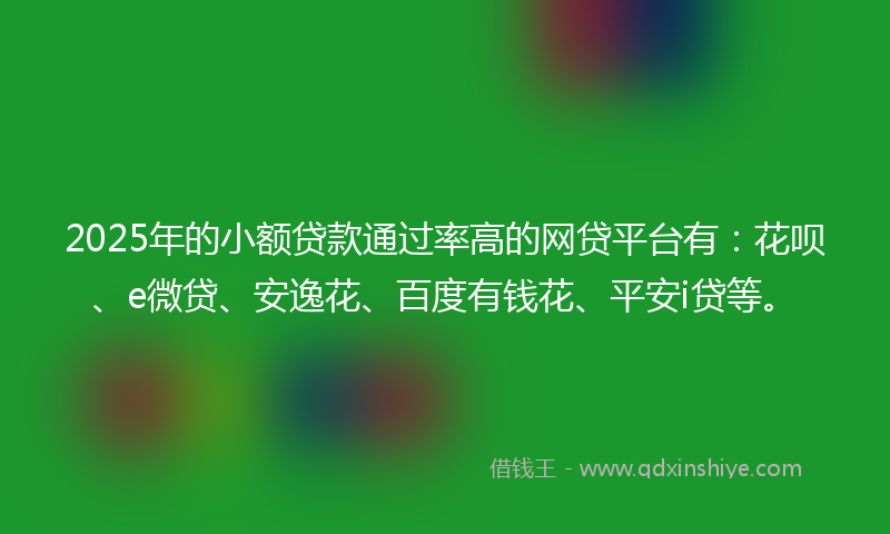 2025年的小额贷款通过率高的网贷平台有：花呗、e微贷、安逸花、百度有钱花、平安i贷等。