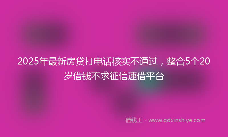 2025年最新房贷打电话核实不通过，整合5个20岁借钱不求征信速借平台