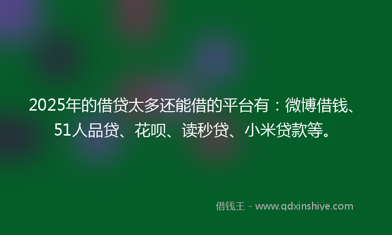 2025年的借贷太多还能借的平台有：微博借钱、51人品贷、花呗、读秒贷、小米贷款等。