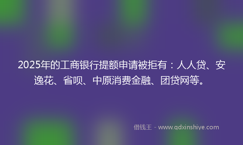 2025年的工商银行提额申请被拒有：人人贷、安逸花、省呗、中原消费金融、团贷网等。