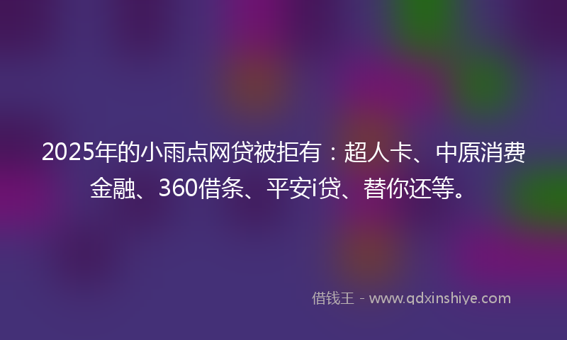 2025年的小雨点网贷被拒有：超人卡、中原消费金融、360借条、平安i贷、替你还等。