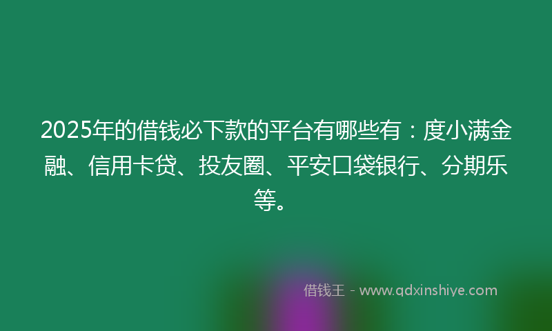 2025年的借钱必下款的平台有哪些有：度小满金融、信用卡贷、投友圈、平安口袋银行、分期乐等。