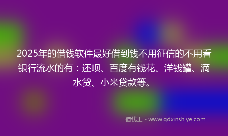 2025年的借钱软件最好借到钱不用征信的不用看银行流水的有：还呗、百度有钱花、洋钱罐、滴水贷、小米贷款等。