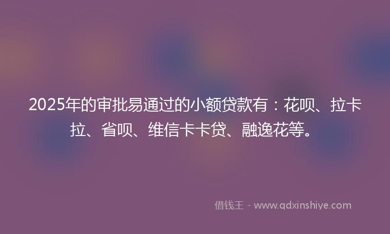 2025年的审批易通过的小额贷款有：花呗、拉卡拉、省呗、维信卡卡贷、融逸花等。