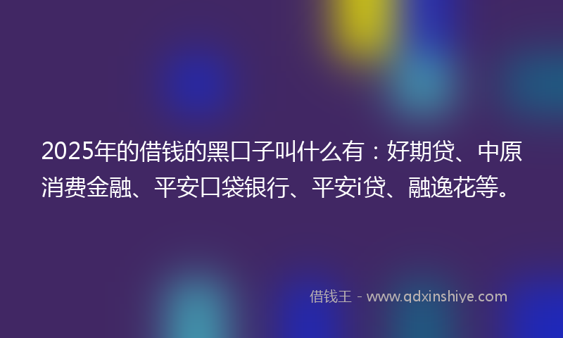 2025年的借钱的黑口子叫什么有：好期贷、中原消费金融、平安口袋银行、平安i贷、融逸花等。