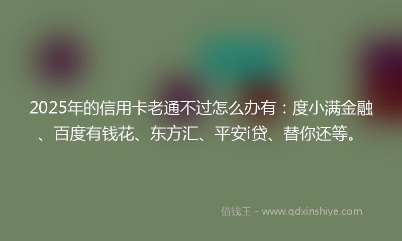 2025年的信用卡老通不过怎么办有：度小满金融、百度有钱花、东方汇、平安i贷、替你还等。