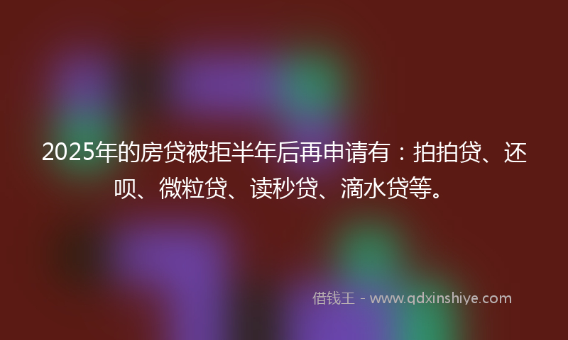 2025年的房贷被拒半年后再申请有：拍拍贷、还呗、微粒贷、读秒贷、滴水贷等。
