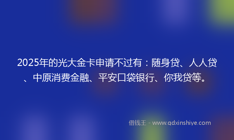 2025年的光大金卡申请不过有：随身贷、人人贷、中原消费金融、平安口袋银行、你我贷等。
