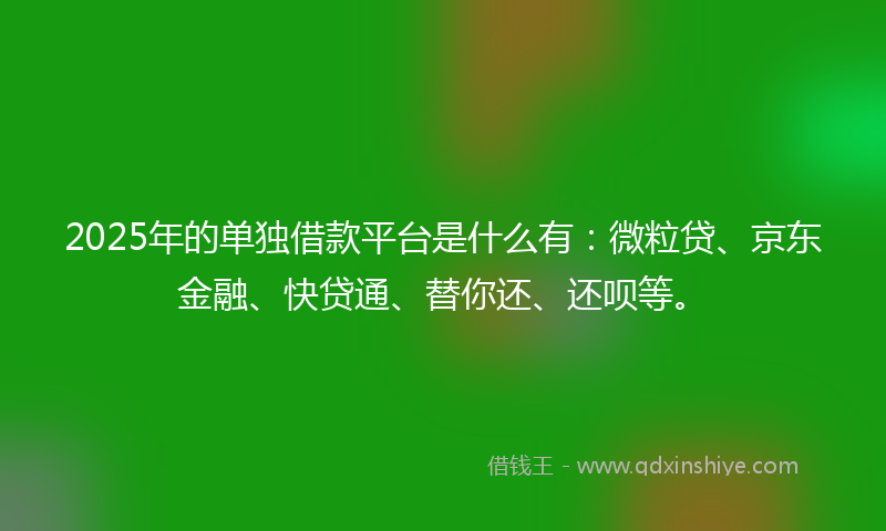 2025年的单独借款平台是什么有：微粒贷、京东金融、快贷通、替你还、还呗等。