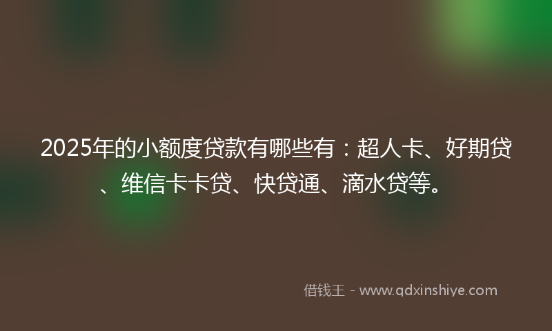 2025年的小额度贷款有哪些有：超人卡、好期贷、维信卡卡贷、快贷通、滴水贷等。