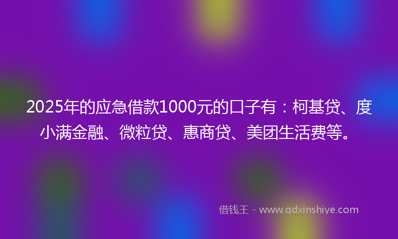 2025年的应急借款1000元的口子有：柯基贷、度小满金融、微粒贷、惠商贷、美团生活费等。
