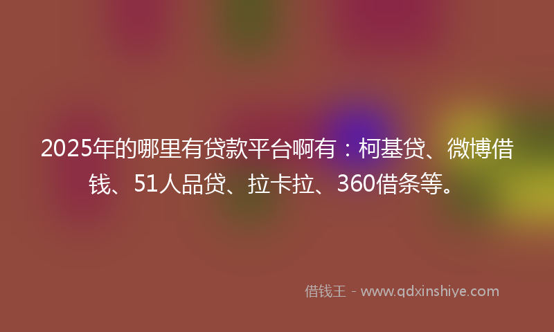 2025年的哪里有贷款平台啊有：柯基贷、微博借钱、51人品贷、拉卡拉、360借条等。