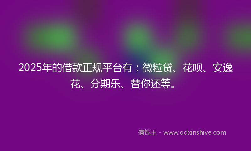 2025年的借款正规平台有：微粒贷、花呗、安逸花、分期乐、替你还等。