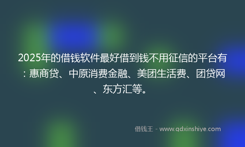 2025年的借钱软件最好借到钱不用征信的平台有：惠商贷、中原消费金融、美团生活费、团贷网、东方汇等。
