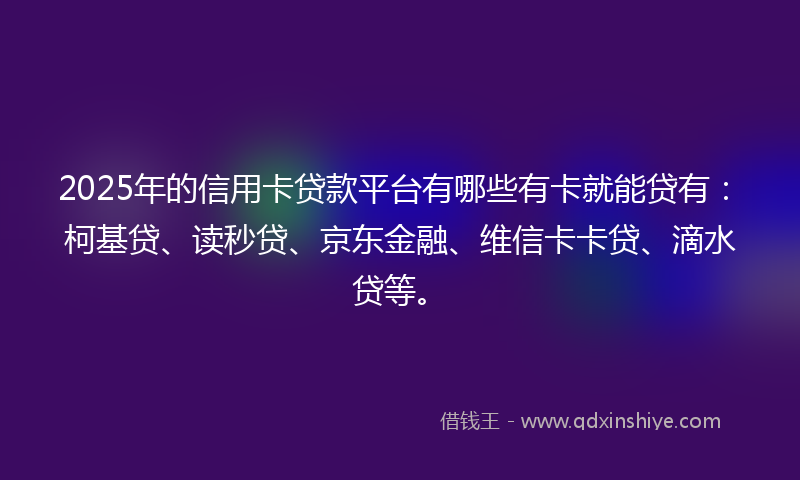2025年的信用卡贷款平台有哪些有卡就能贷有：柯基贷、读秒贷、京东金融、维信卡卡贷、滴水贷等。