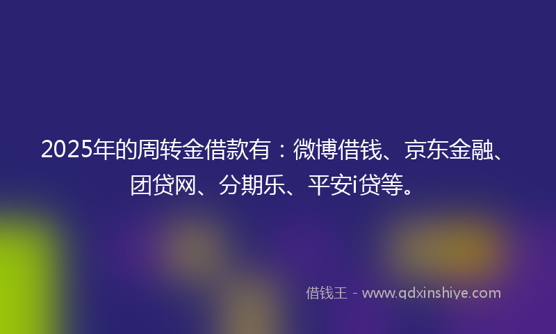 2025年的周转金借款有：微博借钱、京东金融、团贷网、分期乐、平安i贷等。
