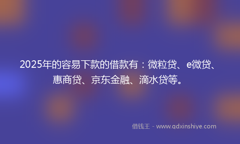 2025年的容易下款的借款有：微粒贷、e微贷、惠商贷、京东金融、滴水贷等。