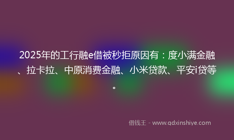 2025年的工行融e借被秒拒原因有：度小满金融、拉卡拉、中原消费金融、小米贷款、平安i贷等。