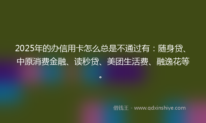 2025年的办信用卡怎么总是不通过有：随身贷、中原消费金融、读秒贷、美团生活费、融逸花等。