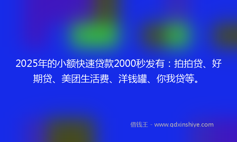 2025年的小额快速贷款2000秒发有：拍拍贷、好期贷、美团生活费、洋钱罐、你我贷等。