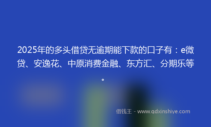 2025年的多头借贷无逾期能下款的口子有：e微贷、安逸花、中原消费金融、东方汇、分期乐等。