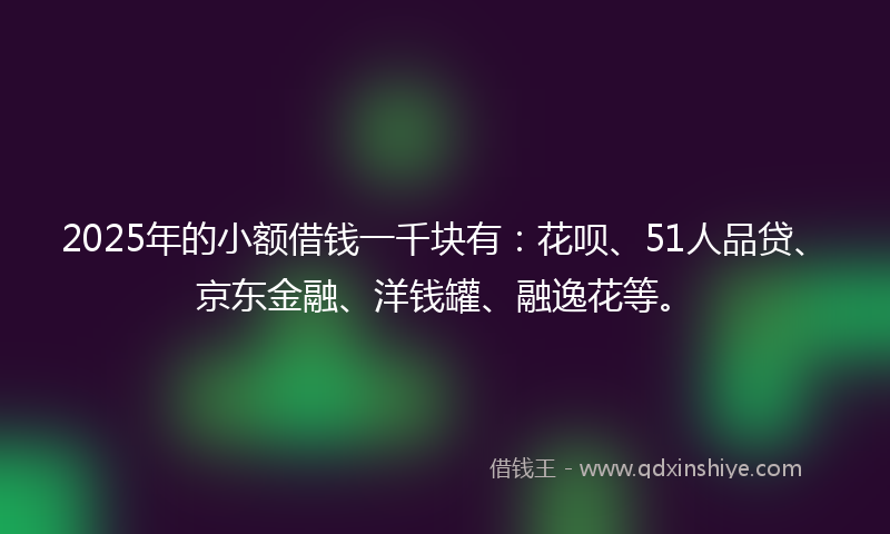 2025年的小额借钱一千块有：花呗、51人品贷、京东金融、洋钱罐、融逸花等。