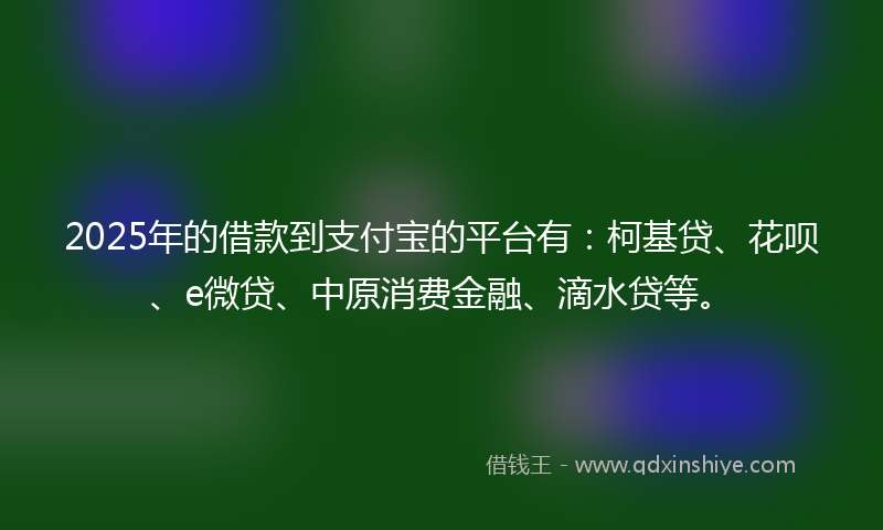 2025年的借款到支付宝的平台有：柯基贷、花呗、e微贷、中原消费金融、滴水贷等。