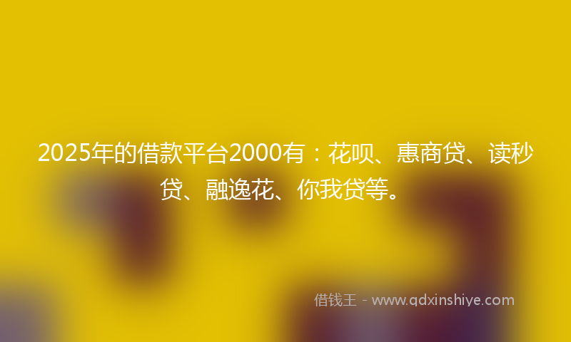 2025年的借款平台2000有：花呗、惠商贷、读秒贷、融逸花、你我贷等。