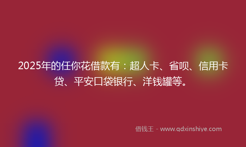 2025年的任你花借款有：超人卡、省呗、信用卡贷、平安口袋银行、洋钱罐等。