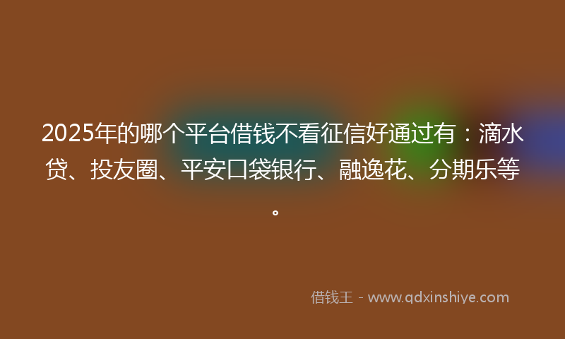 2025年的哪个平台借钱不看征信好通过有：滴水贷、投友圈、平安口袋银行、融逸花、分期乐等。