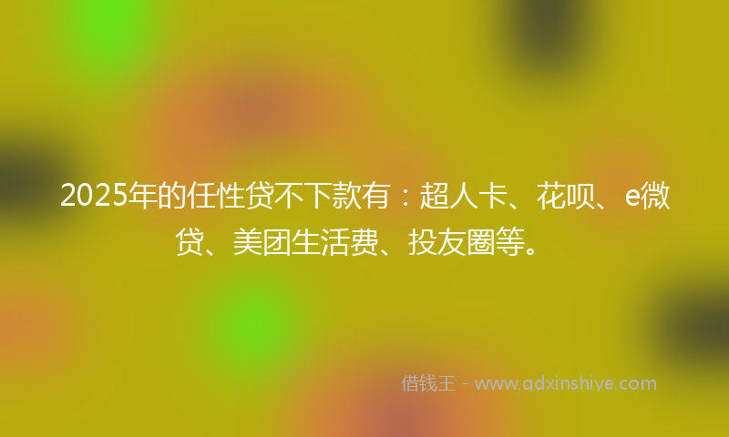 2025年的任性贷不下款有：超人卡、花呗、e微贷、美团生活费、投友圈等。