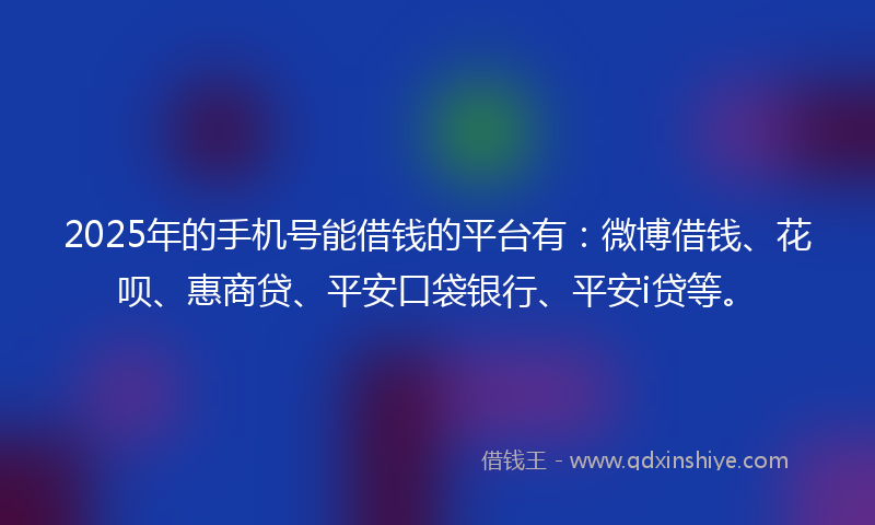 2025年的手机号能借钱的平台有：微博借钱、花呗、惠商贷、平安口袋银行、平安i贷等。