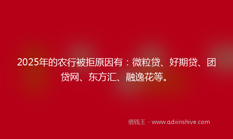 2025年的农行被拒原因有：微粒贷、好期贷、团贷网、东方汇、融逸花等。