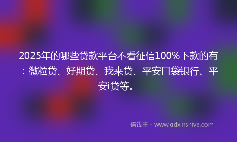 2025年的哪些贷款平台不看征信100%下款的有：微粒贷、好期贷、我来贷、平安口袋银行、平安i贷等。